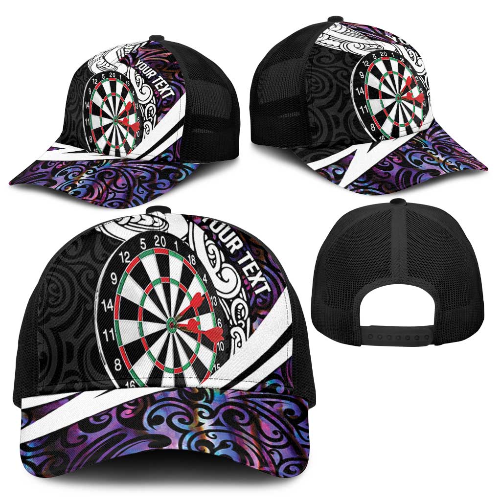 Personalized NZ Darts Baseball Net Cap Paua Shell Maori Koru Whakairo - Purple LT7 - Polynesian Pride