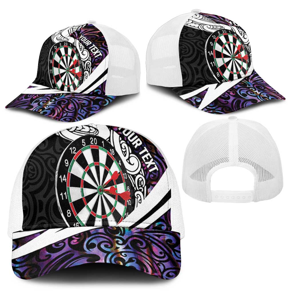 Personalized NZ Darts Baseball Net Cap Paua Shell Maori Koru Whakairo - Purple LT7 - Polynesian Pride