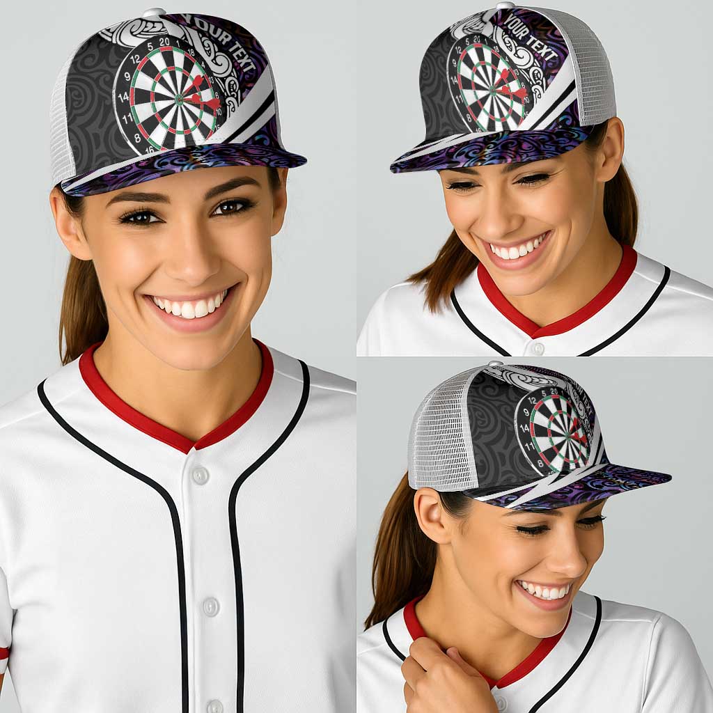 Personalized NZ Darts Baseball Net Cap Paua Shell Maori Koru Whakairo - Purple LT7 - Polynesian Pride