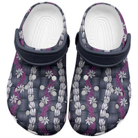Pikake Maile Tiare Lei Clogs Shoes Poni Lauhala Pattern LT01 Purple - Polynesian Pride