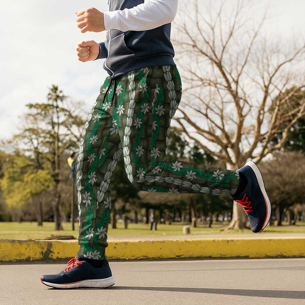 Pikake Maile Tiare Lei Jogger Pants Omaomao Lauhala Pattern LT01 - Polynesian Pride