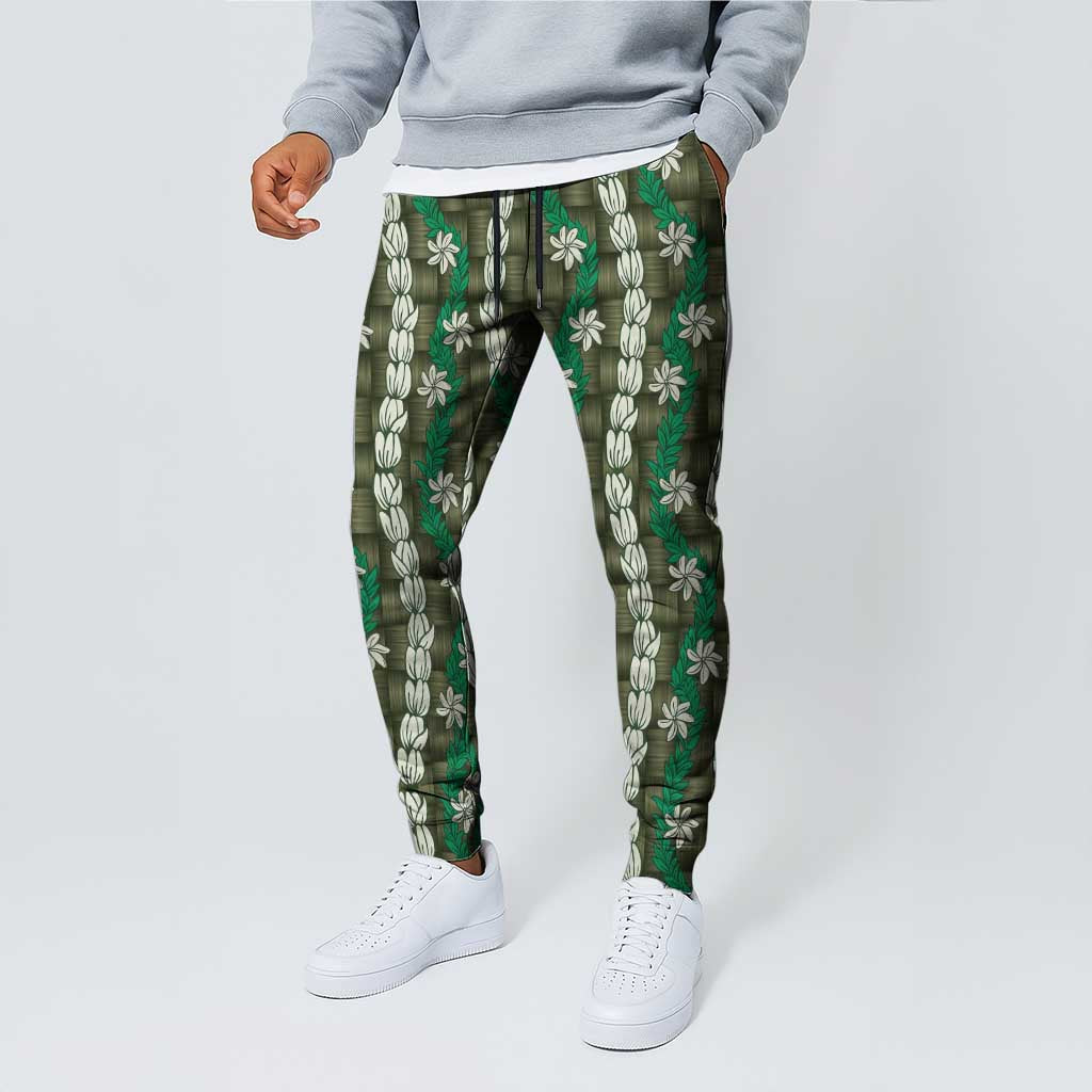Pikake Maile Tiare Lei Jogger Pants Omaomao Lauhala Pattern LT01 - Polynesian Pride