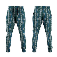Pikake Maile Tiare Lei Jogger Pants Polu Lauhala Pattern LT01 Blue - Polynesian Pride