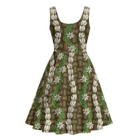 Pikake Maile Tiare Lei Midi Dress Natural Lauhala Pattern LT01 - Polynesian Pride