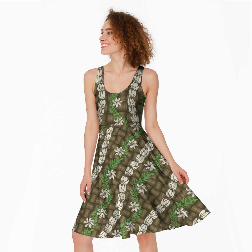 Pikake Maile Tiare Lei Midi Dress Natural Lauhala Pattern LT01 - Polynesian Pride