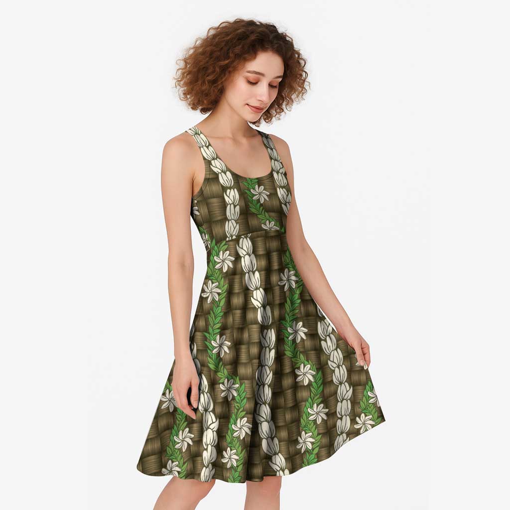 Pikake Maile Tiare Lei Midi Dress Natural Lauhala Pattern LT01 - Polynesian Pride