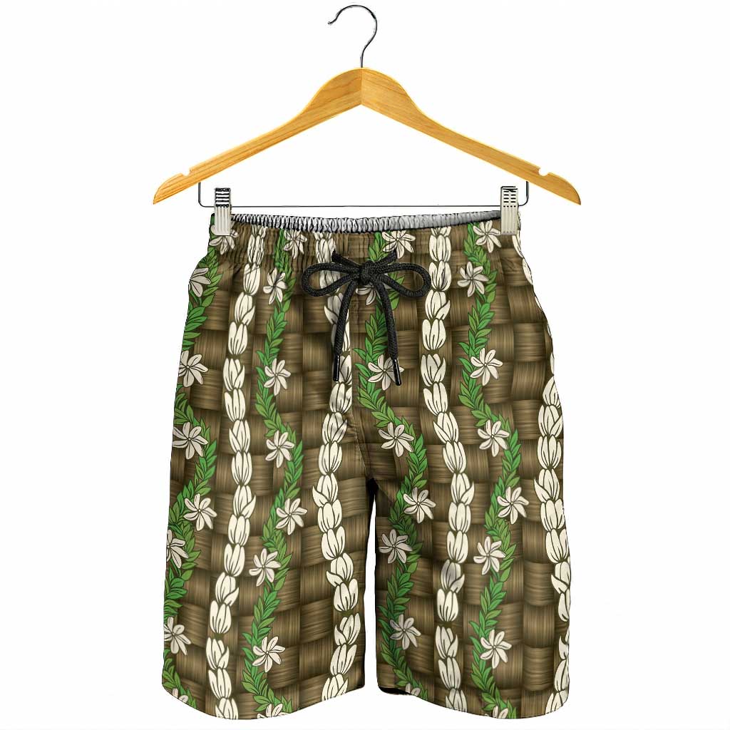 Pikake Maile Tiare Lei Shorts for Men Natural Lauhala Pattern LT01 - Polynesian Pride