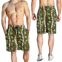 Pikake Maile Tiare Lei Shorts for Men Natural Lauhala Pattern LT01 - Polynesian Pride