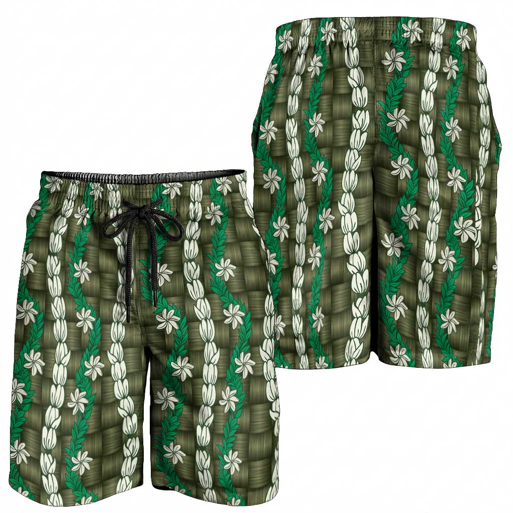 Pikake Maile Tiare Lei Shorts for Men Omaomao Lauhala Pattern LT01 - Polynesian Pride