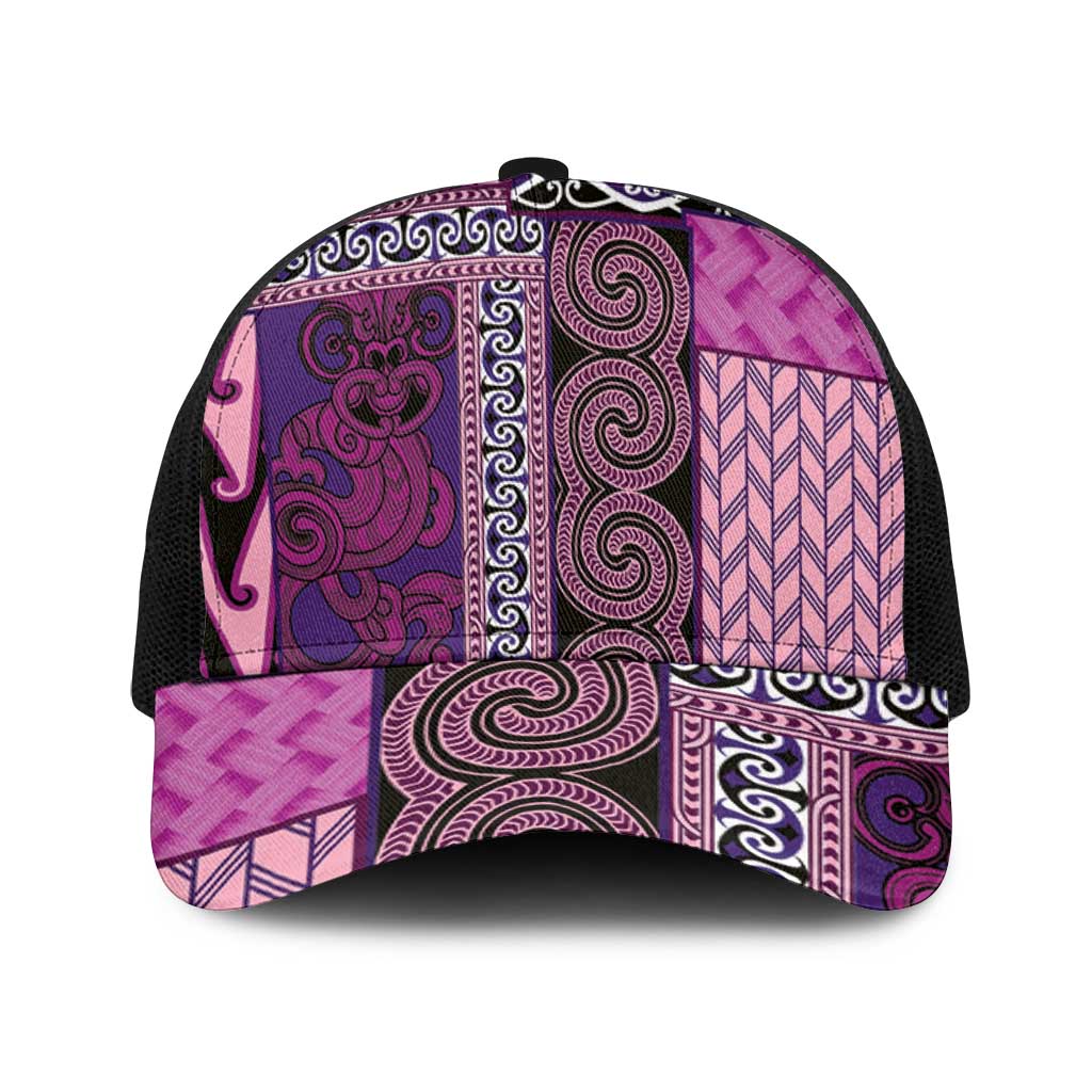 Pink Aotearoa Kowhaiwhai Pattern Baseball Net Cap NZ Maori Quilt Style LT14 One Size Black Pink - Polynesian Pride