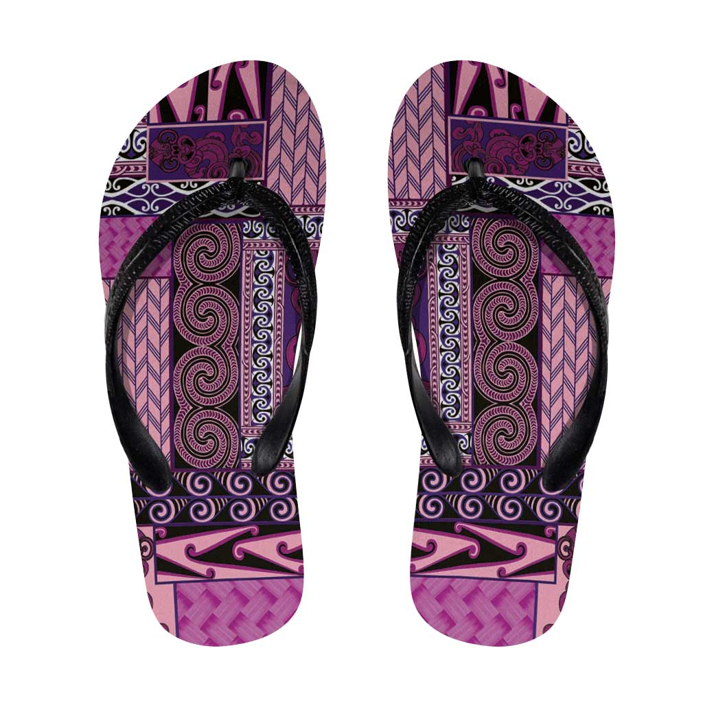Pink Aotearoa Kowhaiwhai Pattern Flip Flops NZ Maori Quilt Style LT14 Pink - Polynesian Pride