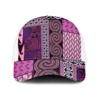 Pink Aotearoa Kowhaiwhai Pattern Mesh Trucker Cap NZ Maori Quilt Style LT14 One Size White Pink - Polynesian Pride