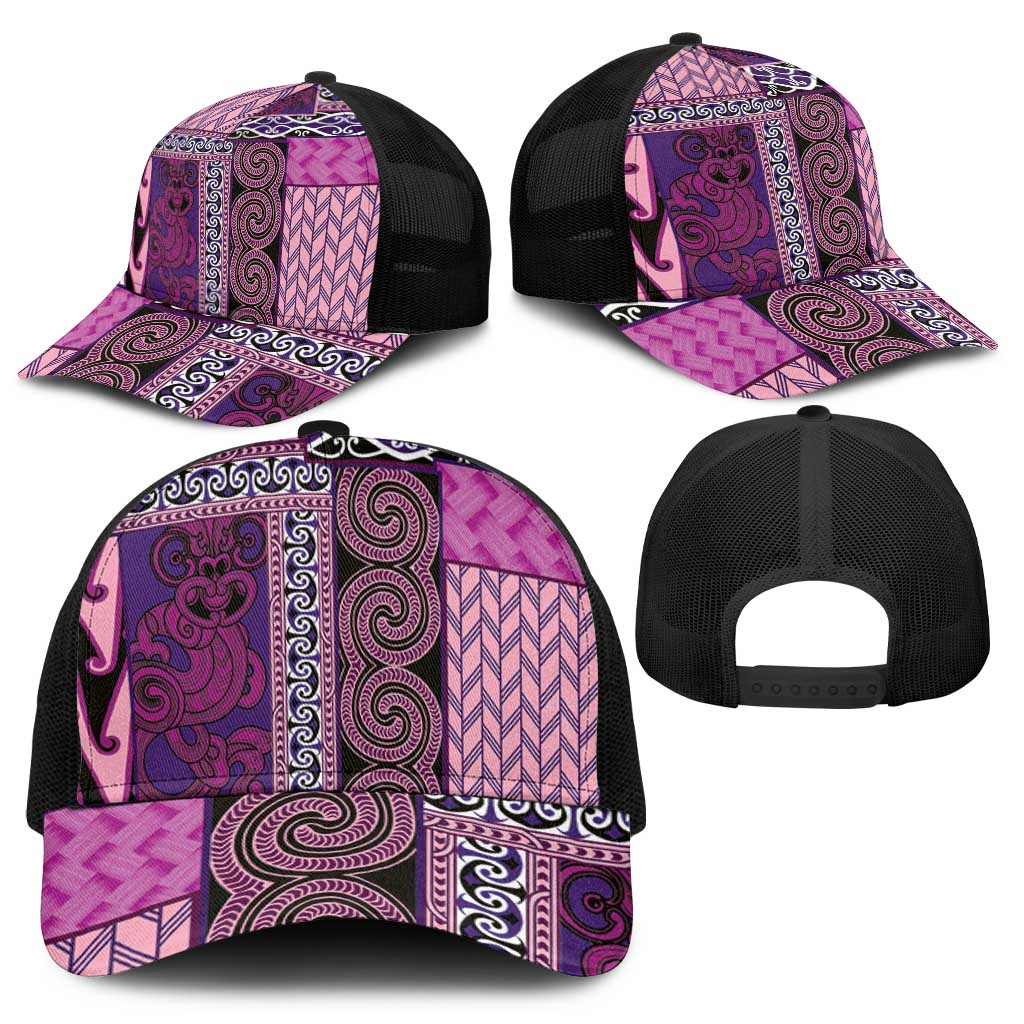 Pink Aotearoa Kowhaiwhai Pattern Mesh Trucker Cap NZ Maori Quilt Style LT14 - Polynesian Pride