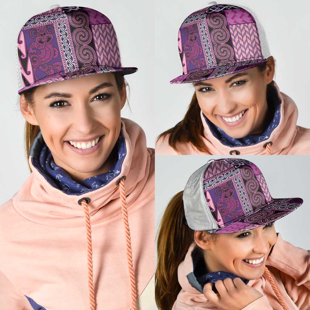 Pink Aotearoa Kowhaiwhai Pattern Mesh Trucker Cap NZ Maori Quilt Style LT14 - Polynesian Pride