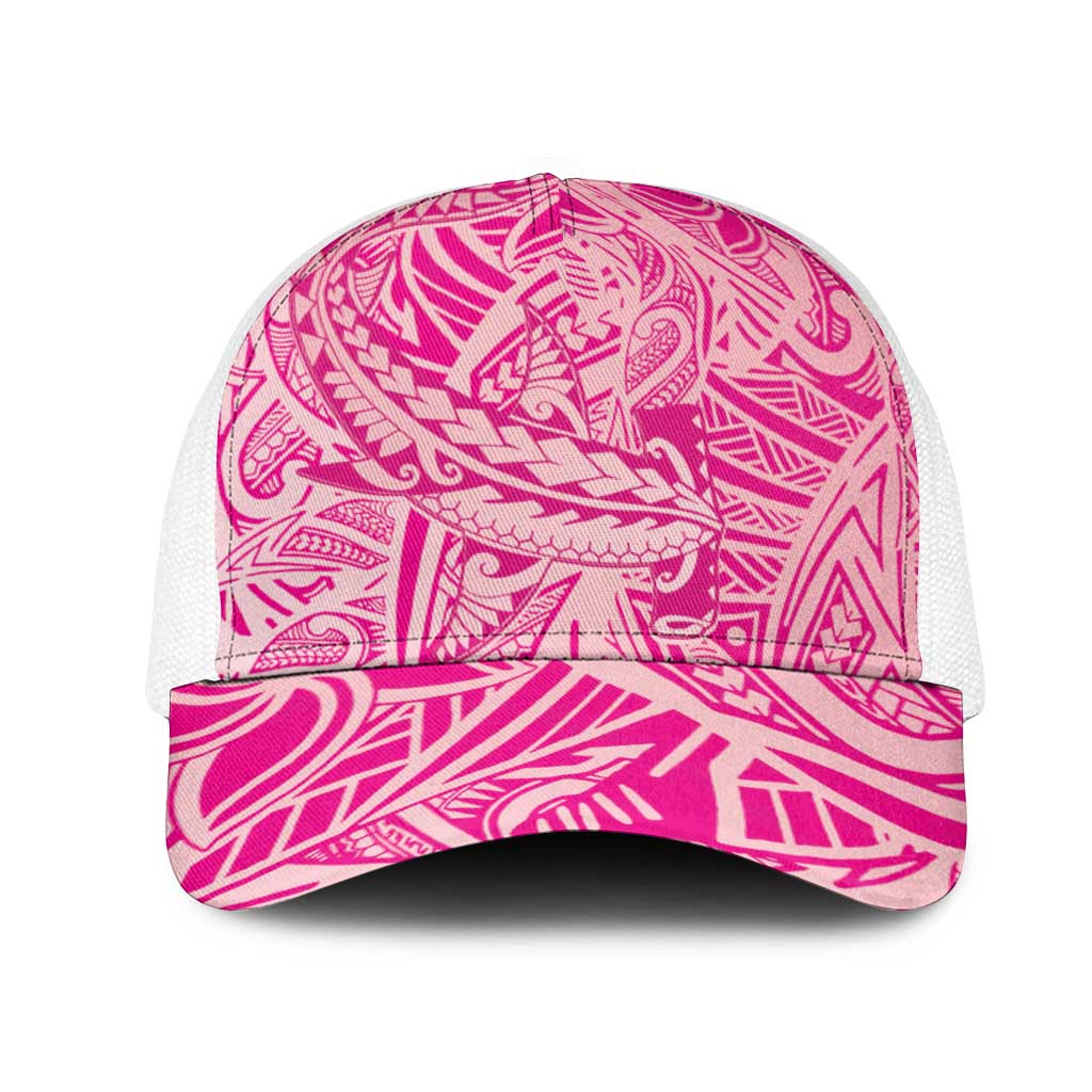 Pink Gradient Polynesia Mesh Trucker Cap Hawaiian Tribal Hammerhead Shark Tattoo LT14 One Size White Pink - Polynesian Pride