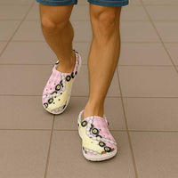 Pink Palaka Hawaii Clogs Shoes Kukui Nut Pikake Lei Hawaiian Tapa Pattern LT14 - Polynesian Pride