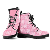 Pink Palaka Quilt Hawaii Leather Boots Traditional Hawaii-plaid Pattern LT14 - Polynesian Pride