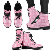 Pink Palaka Quilt Hawaii Leather Boots Traditional Hawaii-plaid Pattern LT14 - Polynesian Pride