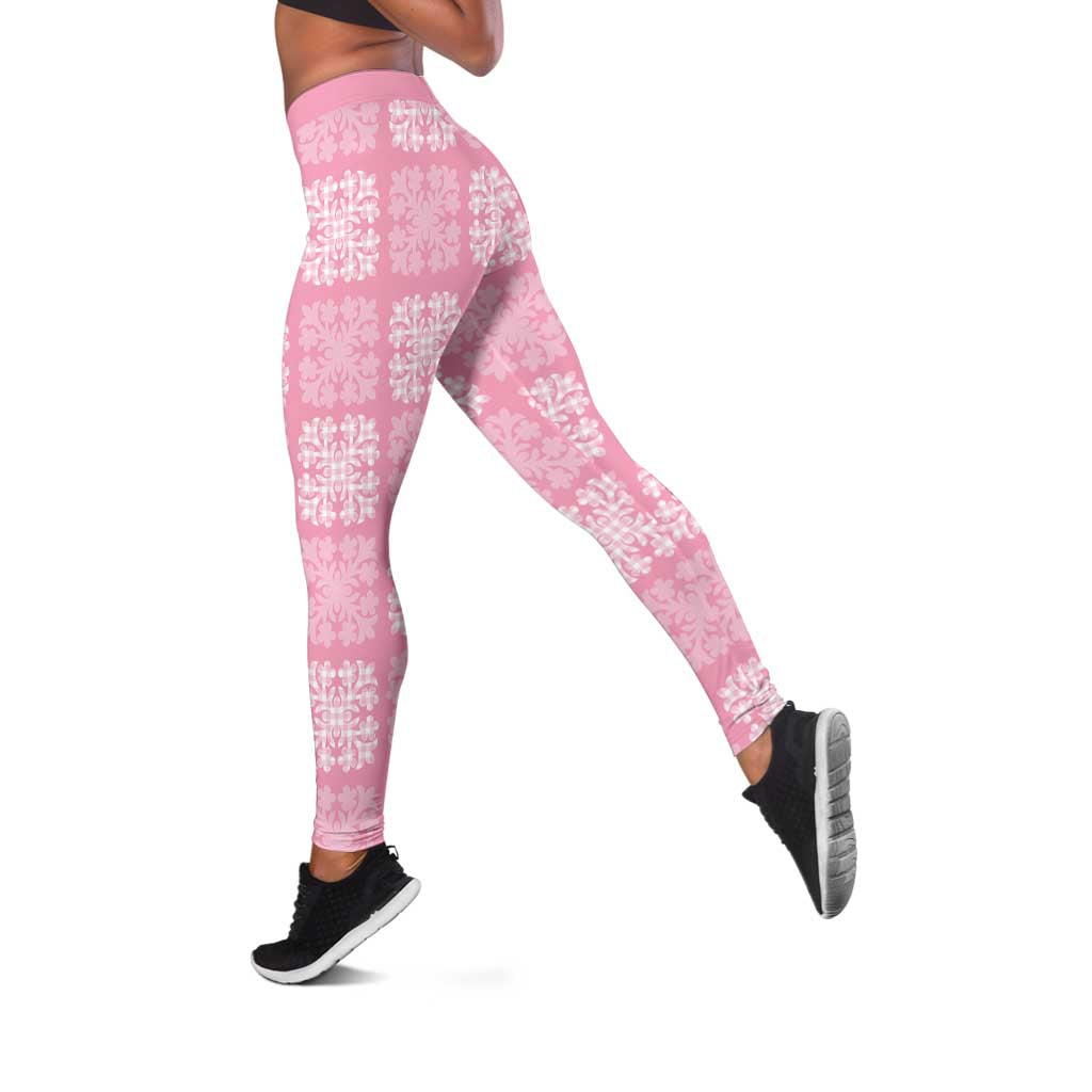 Pink Palaka Quilt Hawaii Leggings Traditional Hawaii-plaid Pattern LT14 Pink - Polynesian Pride