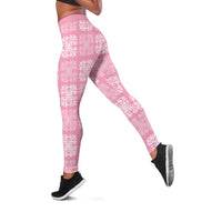 Pink Palaka Quilt Hawaii Leggings Traditional Hawaii-plaid Pattern LT14 Pink - Polynesian Pride