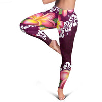 Pink Polynesia Leggings Plumeria With Hibiscus Pattern Tropical Vibes LT14 - Polynesian Pride