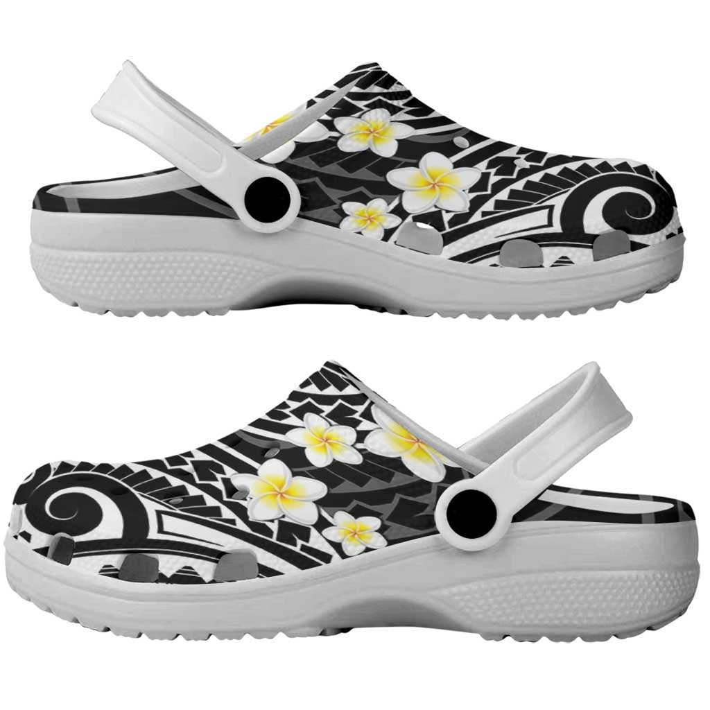 Plumeria With Black Polynesian Tattoo Pattern Clogs Shoes LT05 - Polynesian Pride