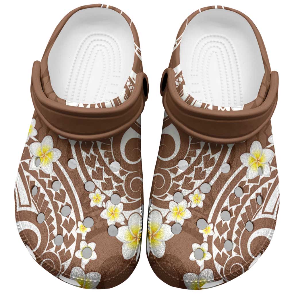 Plumeria With Brown Polynesian Tattoo Pattern Clogs Shoes LT05 Brown - Polynesian Pride