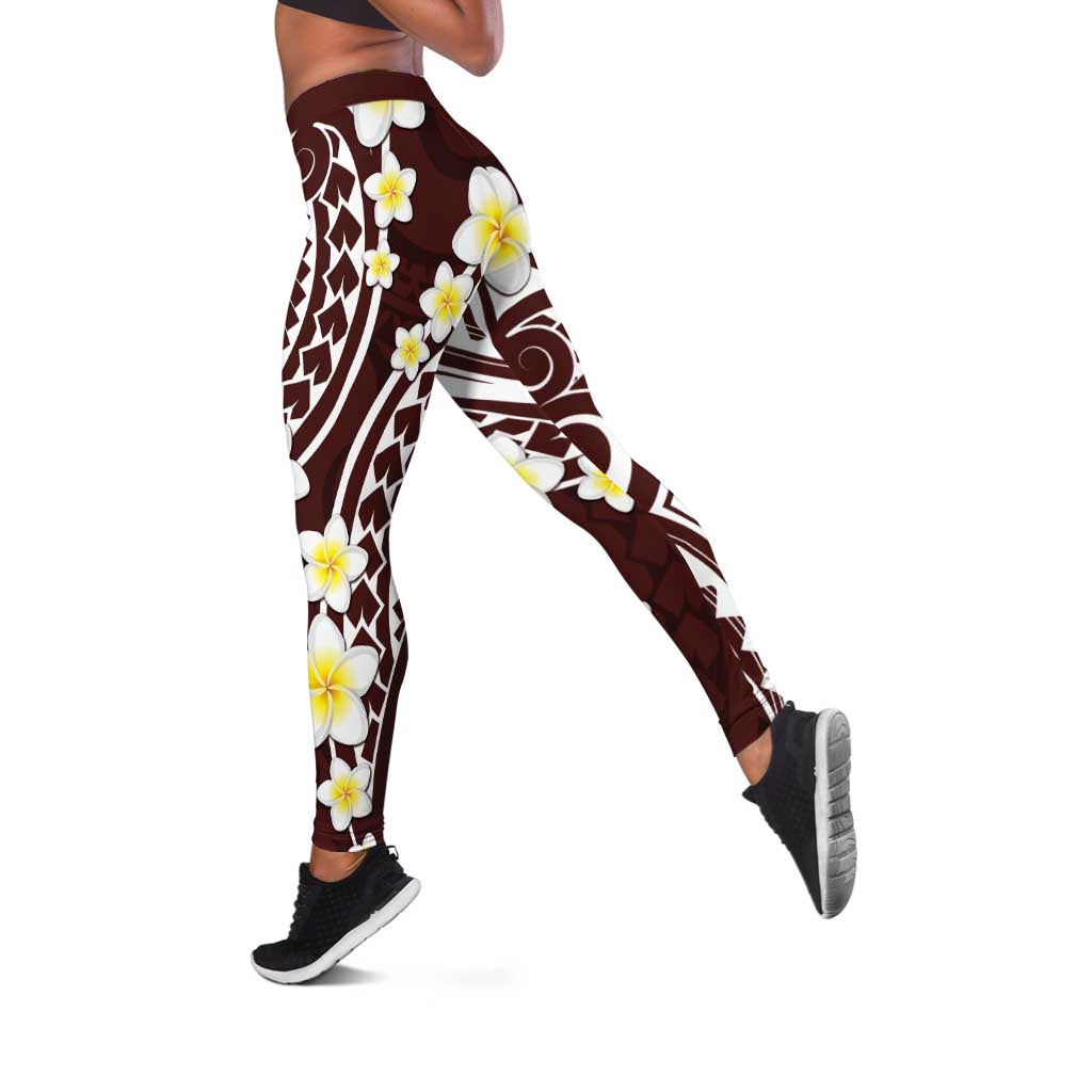 Plumeria With Oxblood Polynesian Tattoo Pattern Leggings LT05 Red - Polynesian Pride