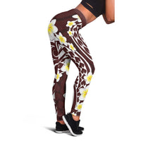 Plumeria With Oxblood Polynesian Tattoo Pattern Leggings LT05 - Polynesian Pride