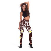 Plumeria With Oxblood Polynesian Tattoo Pattern Leggings LT05 - Polynesian Pride