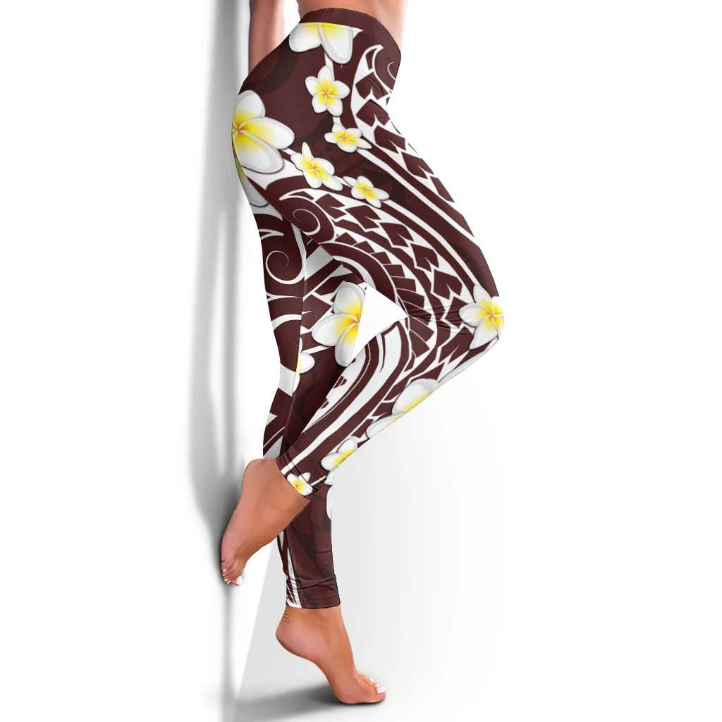 Plumeria With Oxblood Polynesian Tattoo Pattern Leggings LT05 - Polynesian Pride
