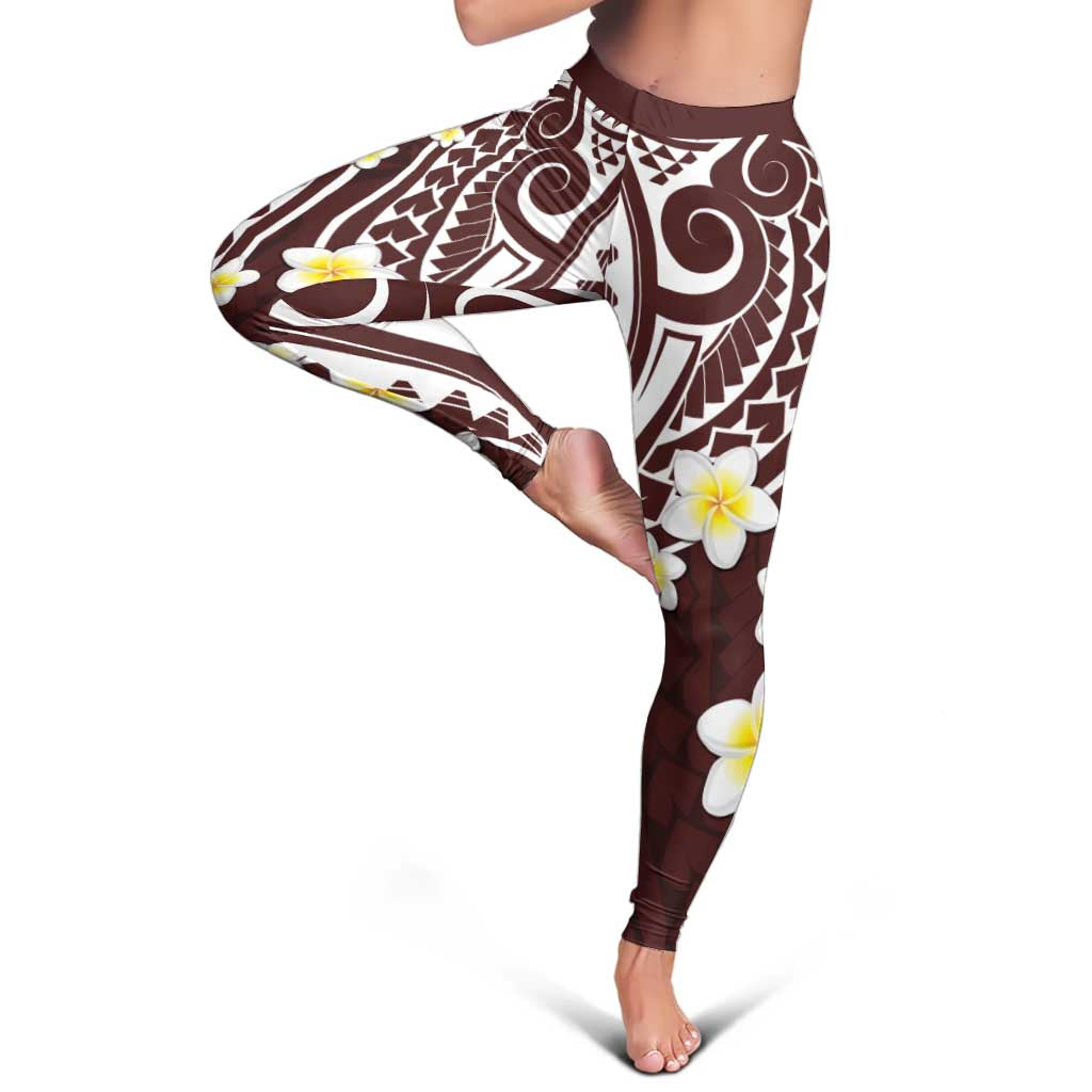 Plumeria With Oxblood Polynesian Tattoo Pattern Leggings LT05 - Polynesian Pride