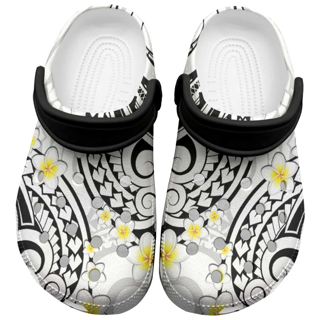Plumeria With White Polynesian Tattoo Pattern Clogs Shoes LT05 White - Polynesian Pride