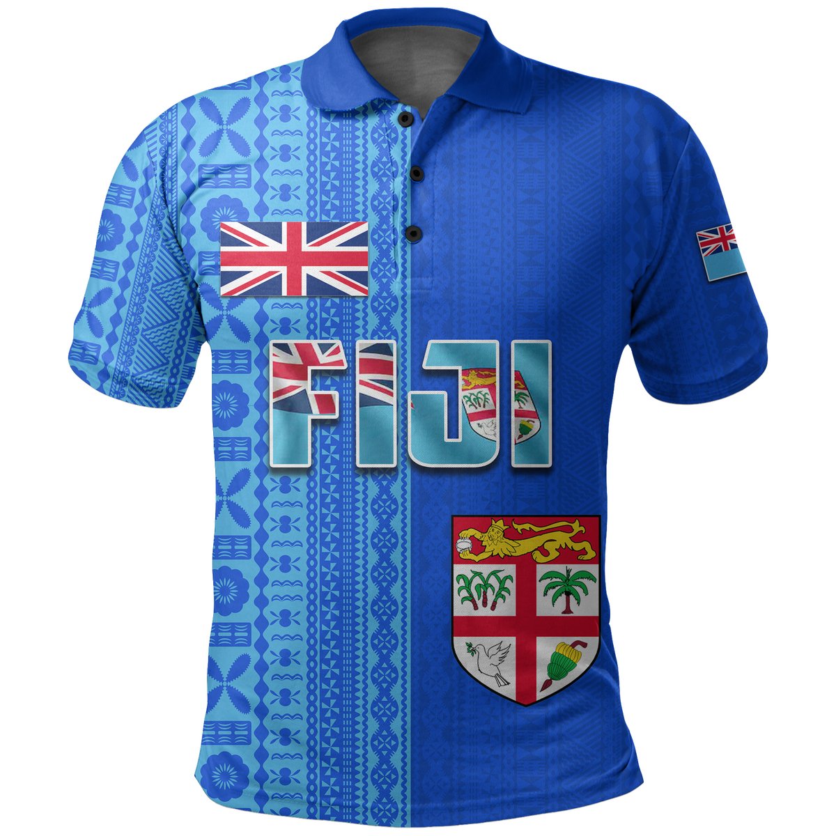 Fiji Constitution Day Half Tapa Patterns Polo Shirt LT6 Unisex Blue - Polynesian Pride