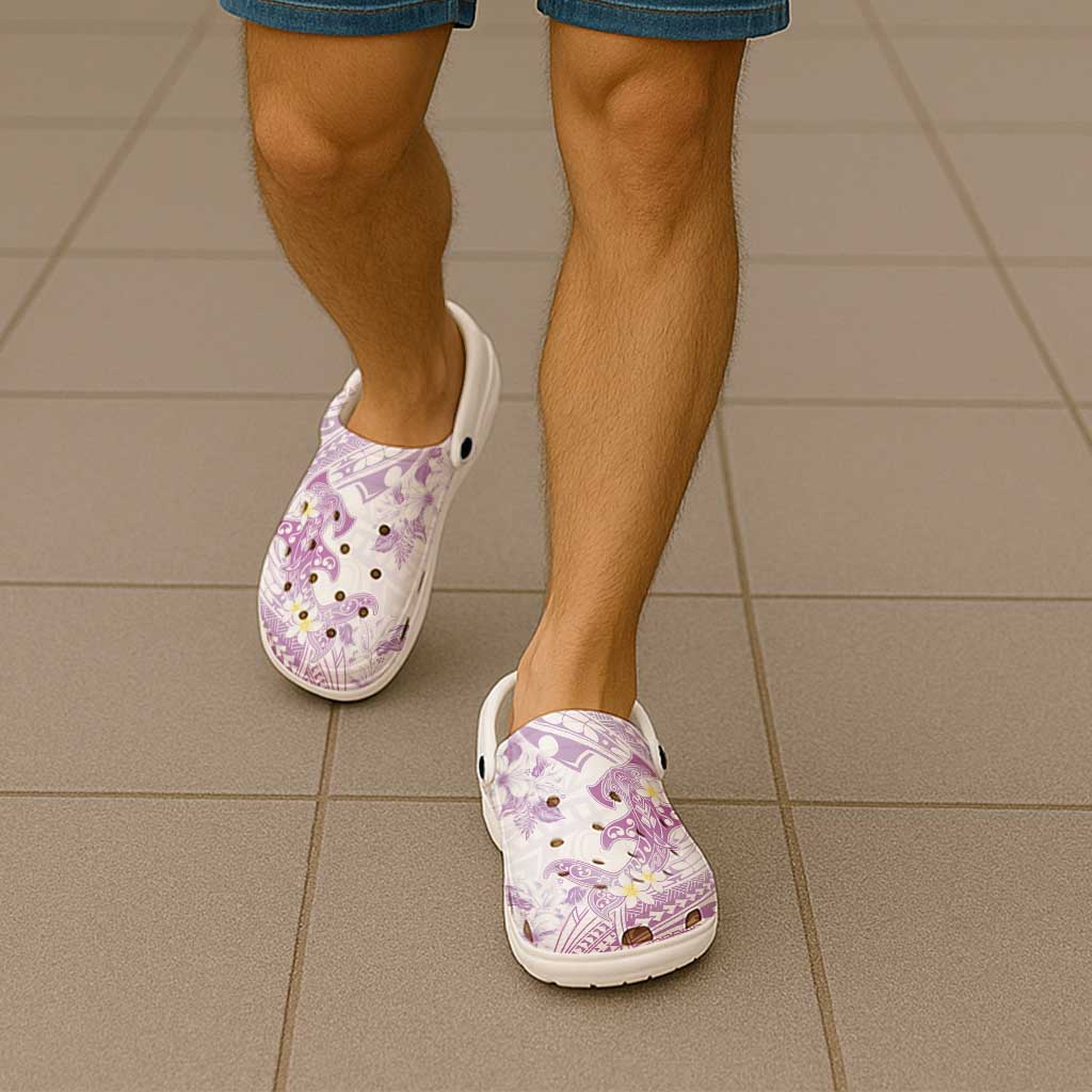 Polynesia Hammerhead Shark Clogs Shoes Tropical Flowers Tribal Pattern Lavender LT05 - Polynesian Pride