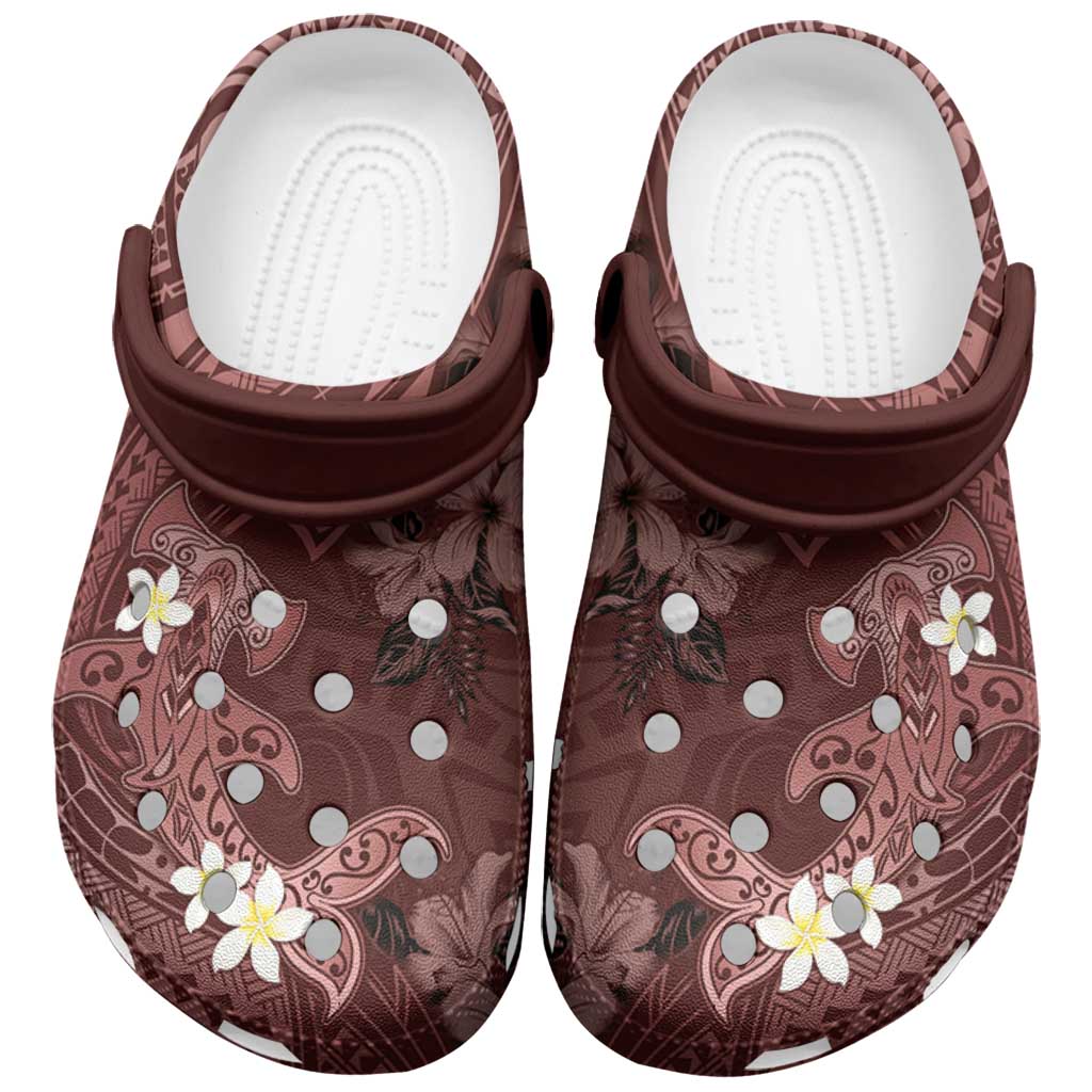 Polynesia Hammerhead Shark Clogs Shoes Tropical Flowers Tribal Pattern Oxblood LT05 Oxblood - Polynesian Pride