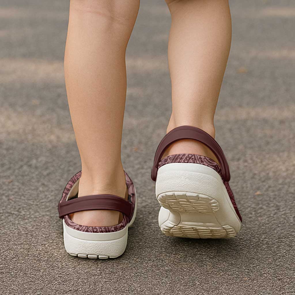 Polynesia Hammerhead Shark Clogs Shoes Tropical Flowers Tribal Pattern Oxblood LT05 - Polynesian Pride