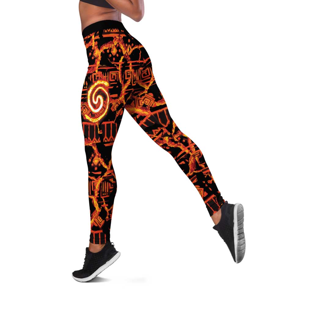Polynesia Lava Monster Cosplay Leggings Fiery Glowing Volcano Crack Pattern DT05 Red - Polynesian Pride