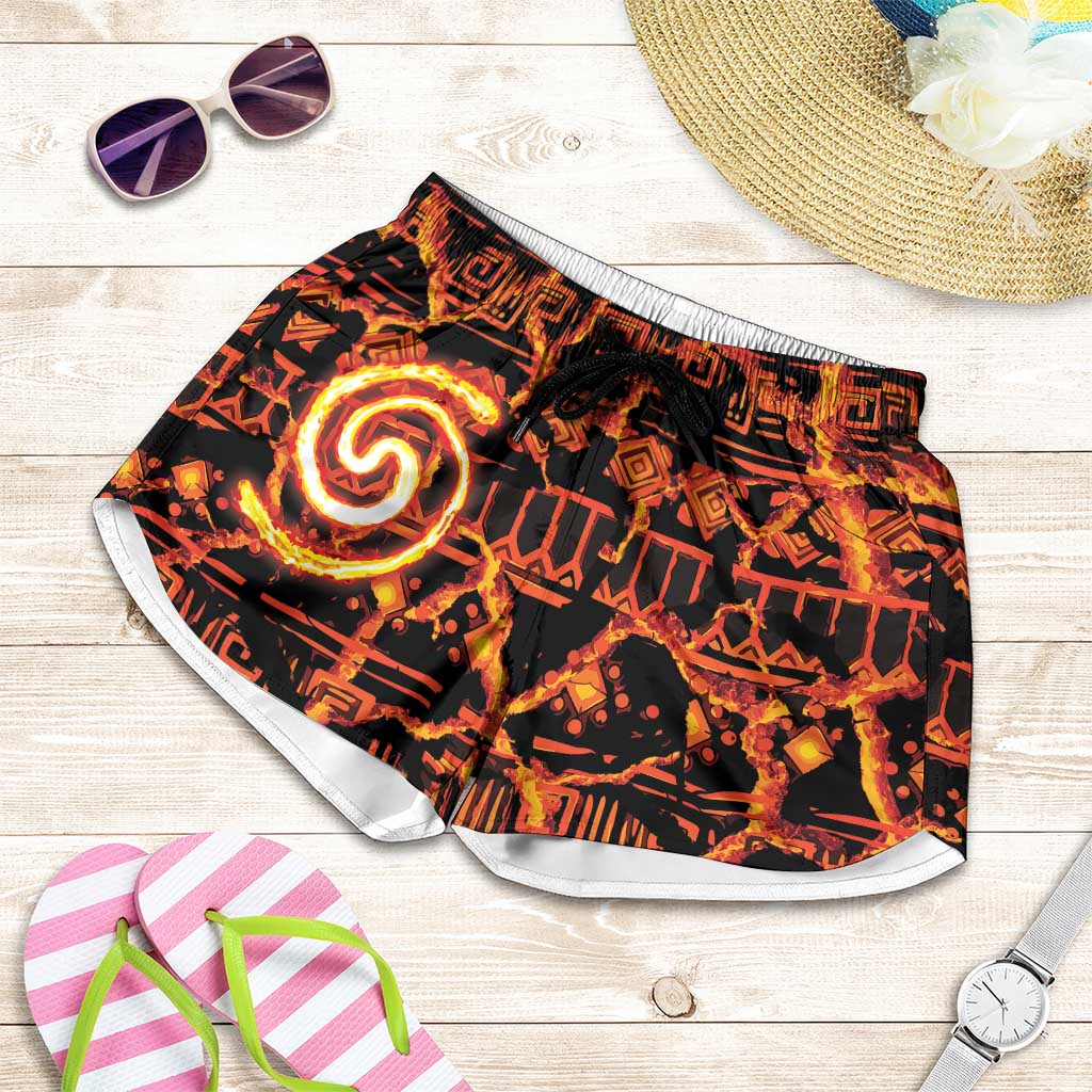 Polynesia Lava Monster Cosplay Shorts for Women Fiery Glowing Volcano Crack Pattern DT05 Red - Polynesian Pride