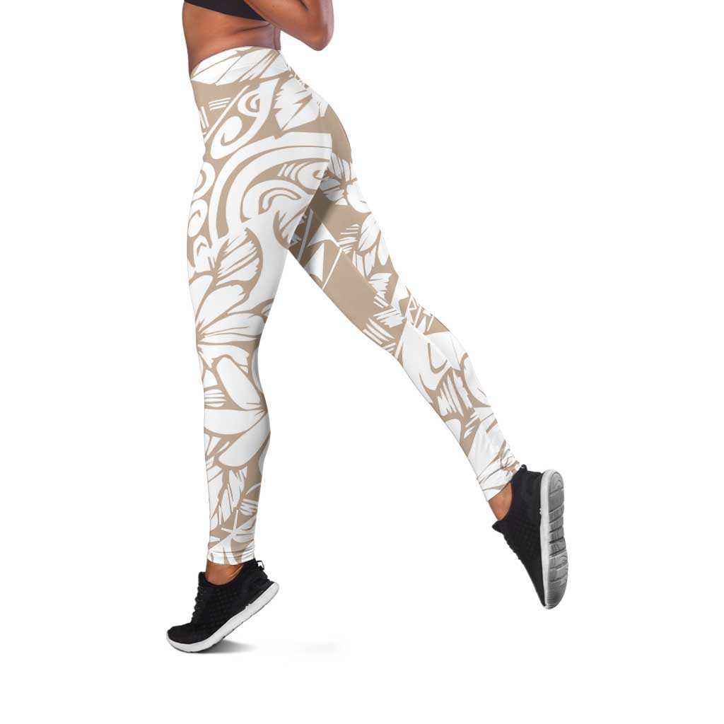 Polynesia Leggings Polynesian Tropical Flowers Beige Pastel Vibes LT14 Beige - Polynesian Pride