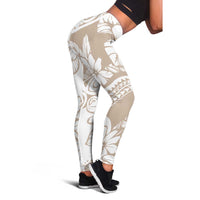 Polynesia Leggings Polynesian Tropical Flowers Beige Pastel Vibes LT14 - Polynesian Pride