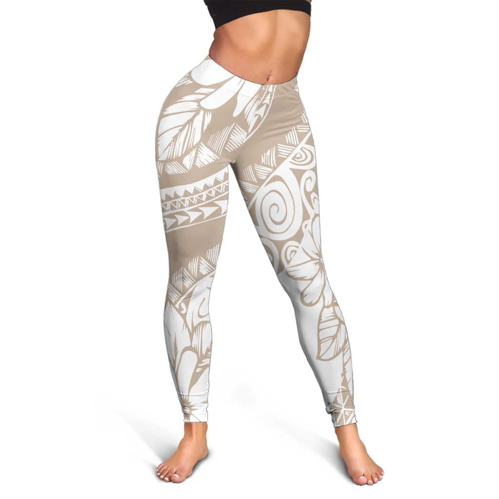 Polynesia Leggings Polynesian Tropical Flowers Beige Pastel Vibes LT14 - Polynesian Pride