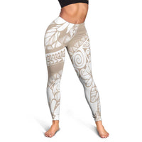 Polynesia Leggings Polynesian Tropical Flowers Beige Pastel Vibes LT14 - Polynesian Pride