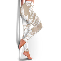 Polynesia Leggings Polynesian Tropical Flowers Beige Pastel Vibes LT14 - Polynesian Pride