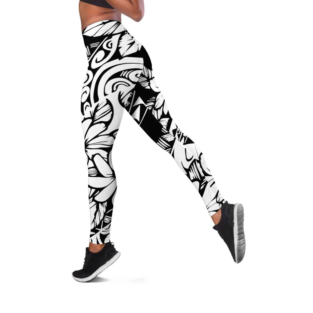 Polynesia Leggings Polynesian Tropical Flowers Black Pastel Vibes LT14 Black - Polynesian Pride