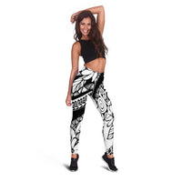 Polynesia Leggings Polynesian Tropical Flowers Black Pastel Vibes LT14 - Polynesian Pride