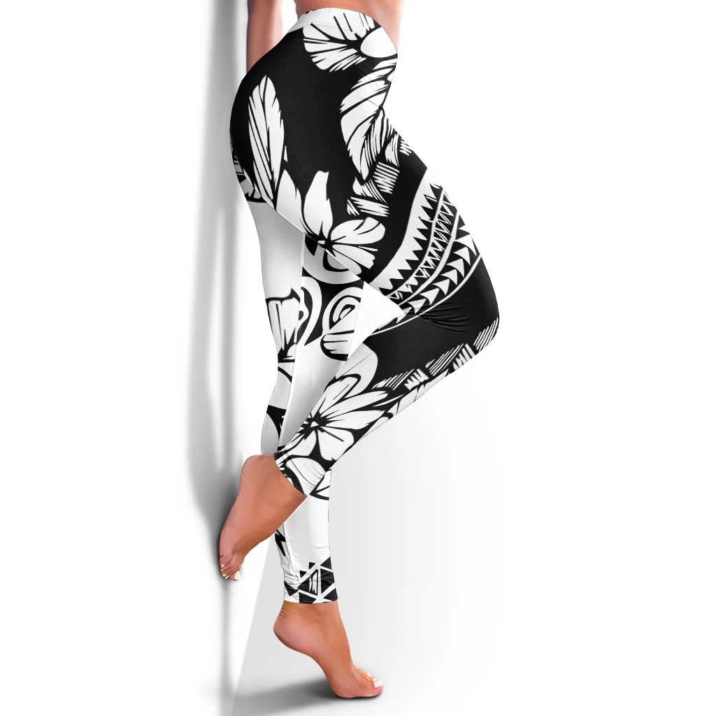 Polynesia Leggings Polynesian Tropical Flowers Black Pastel Vibes LT14 - Polynesian Pride
