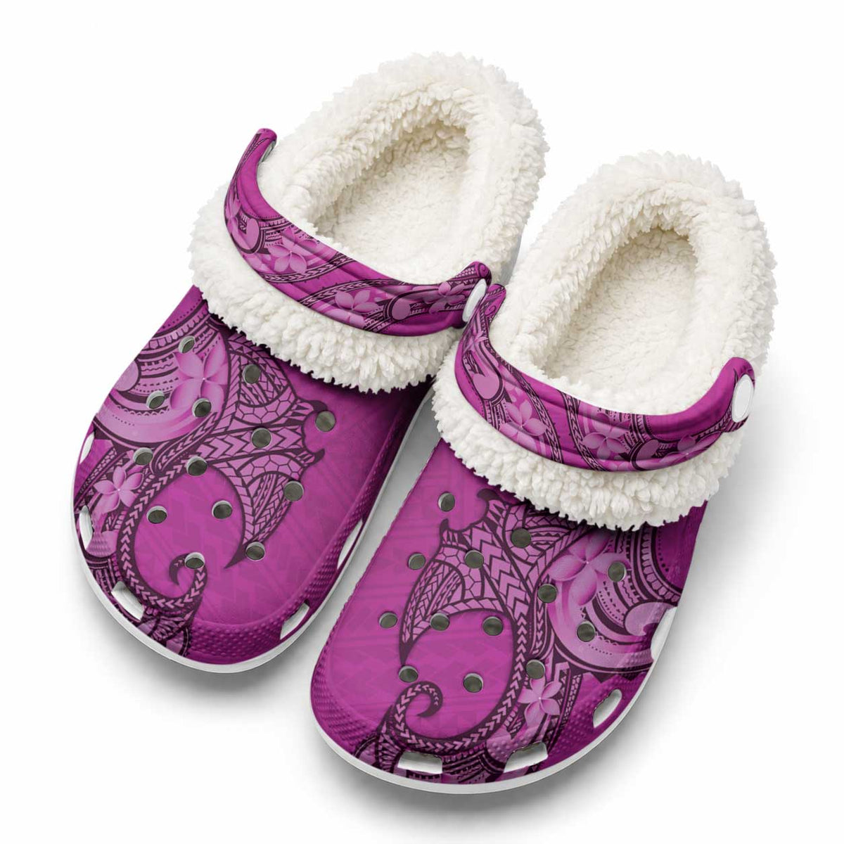 Polynesia Manta Ray Tattoo Fleece Clogs Tropical Plumeria Pink Polynesian Pattern LT14 Pink - Polynesian Pride