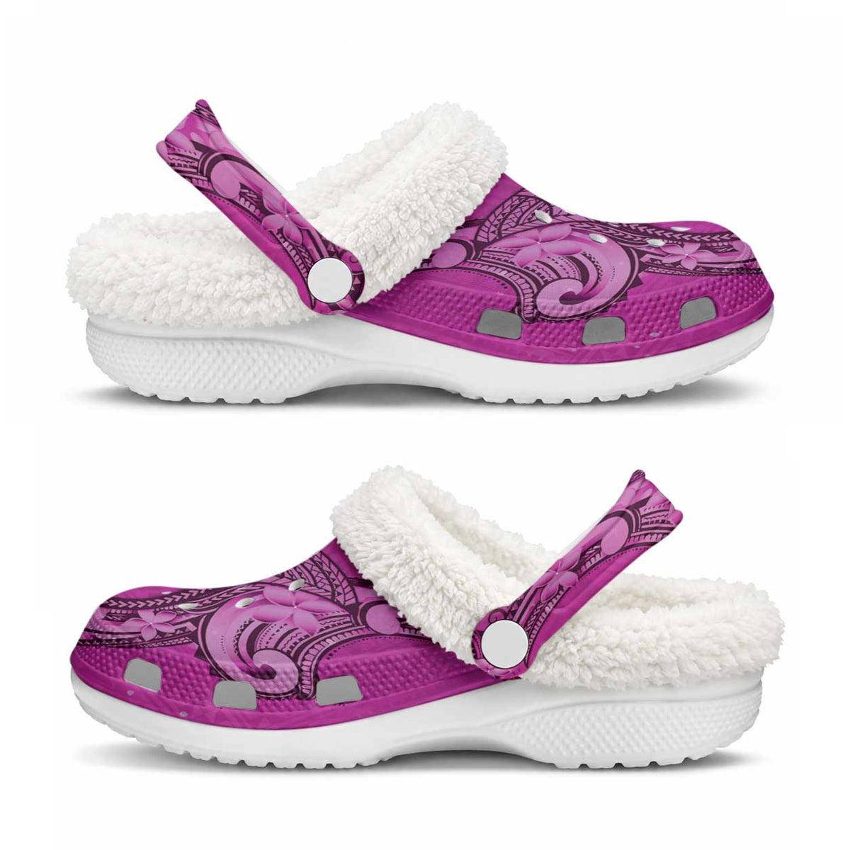 Polynesia Manta Ray Tattoo Fleece Clogs Tropical Plumeria Pink Polynesian Pattern LT14 - Polynesian Pride