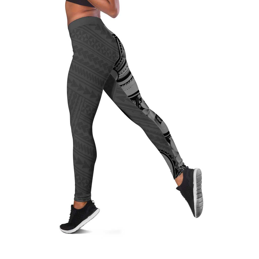 Polynesia Manta Ray Tattoo Leggings Tropical Plumeria Gray Polynesian Pattern LT14 Gray - Polynesian Pride